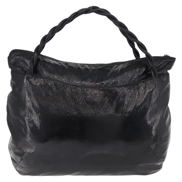 Salvatore Ferragamo Hand Bag Patent Black Silver Auth ka5460