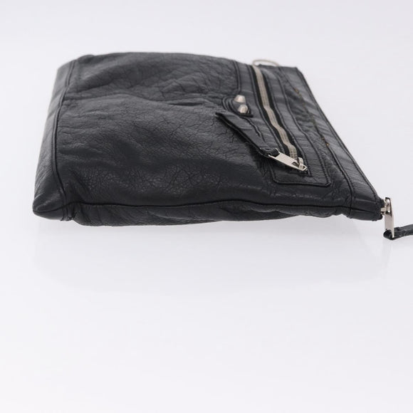 BALENCIAGA Classic Clip L Clutch Bag Leather Black Silver 273023 Auth ka5461