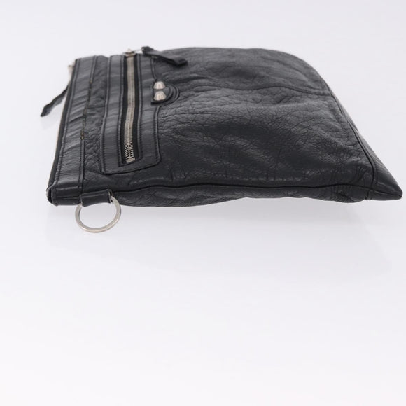 BALENCIAGA Classic Clip L Clutch Bag Leather Black Silver 273023 Auth ka5461