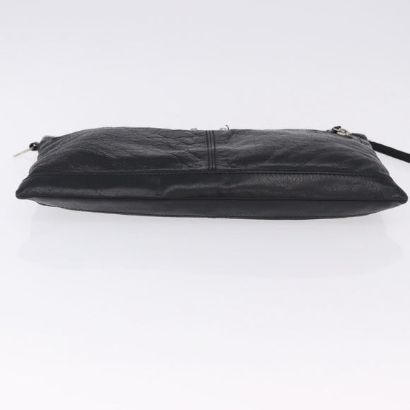 BALENCIAGA Classic Clip L Clutch Bag Leather Black Silver 273023 Auth ka5461