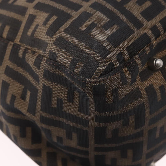 FENDI Zucca Canvas Hand Bag Brown Silver Auth ka5463A