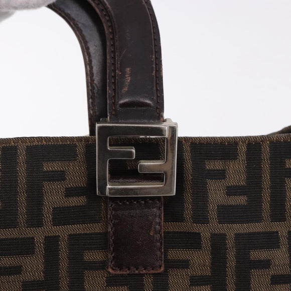 FENDI Zucca Canvas Hand Bag Brown Silver Auth ka5463A