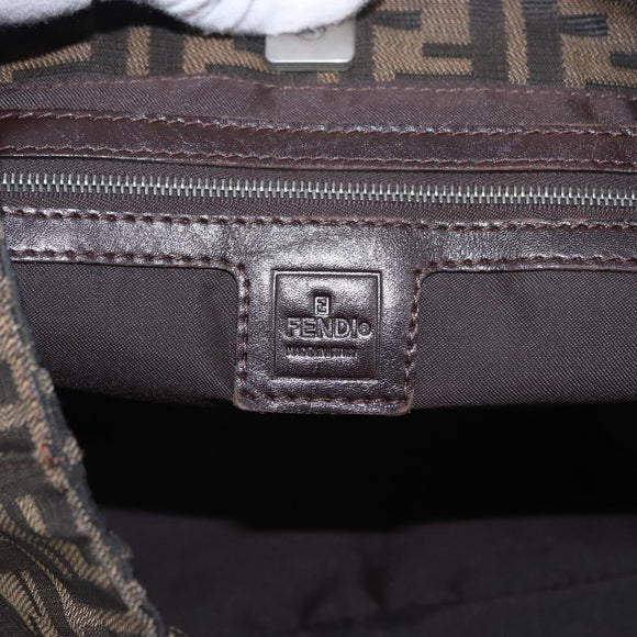 FENDI Zucca Canvas Hand Bag Brown Silver Auth ka5463A