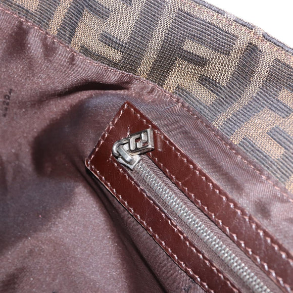 FENDI Zucca Canvas Hand Bag Brown Silver Auth ka5463A