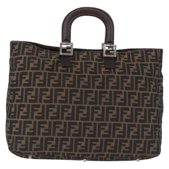 FENDI Zucca Canvas Hand Bag Brown Silver Auth ka5463A