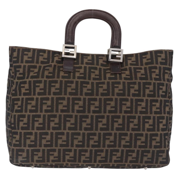 FENDI Zucca Canvas Hand Bag Brown Silver Auth ka5463A