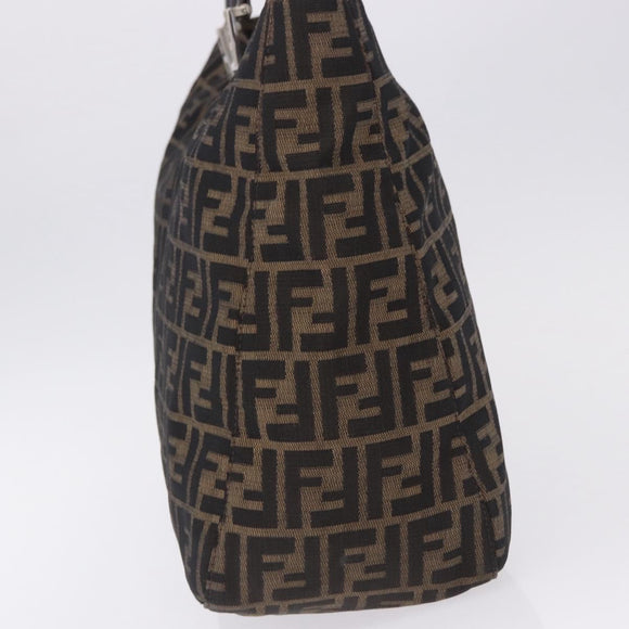 FENDI Zucca Canvas Hand Bag Brown Silver Auth ka5463A