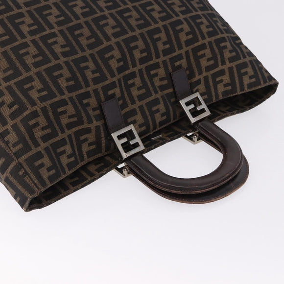 FENDI Zucca Canvas Hand Bag Brown Silver Auth ka5463A