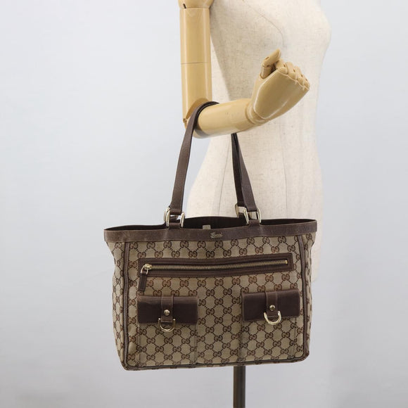 GUCCI GG Canvas Abbey Tote Bag Beige Gold Tone 146247 Auth ka5466
