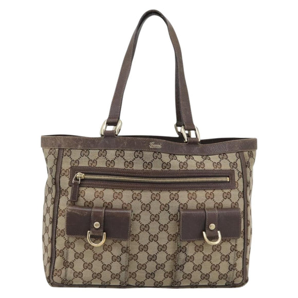 GUCCI GG Canvas Abbey Tote Bag Beige Gold Tone 146247 Auth ka5466
