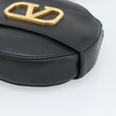 VALENTINO Shoulder Bag Leather Black Gold Tone Auth ka5473A-9