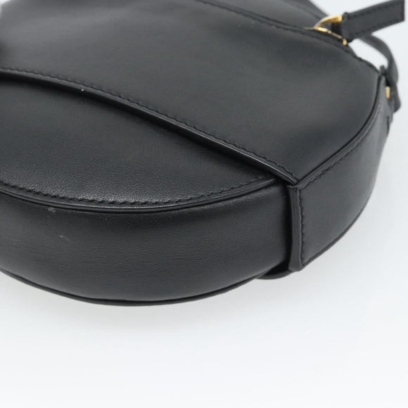 VALENTINO Shoulder Bag Leather Black Gold Tone Auth ka5473A