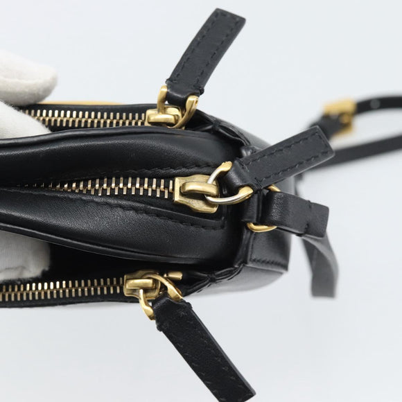 VALENTINO Shoulder Bag Leather Black Gold Tone Auth ka5473A