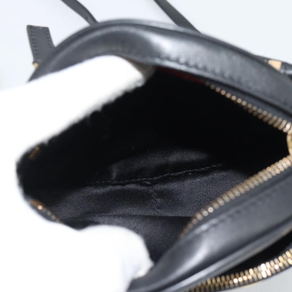 VALENTINO Shoulder Bag Leather Black Gold Tone Auth ka5473A