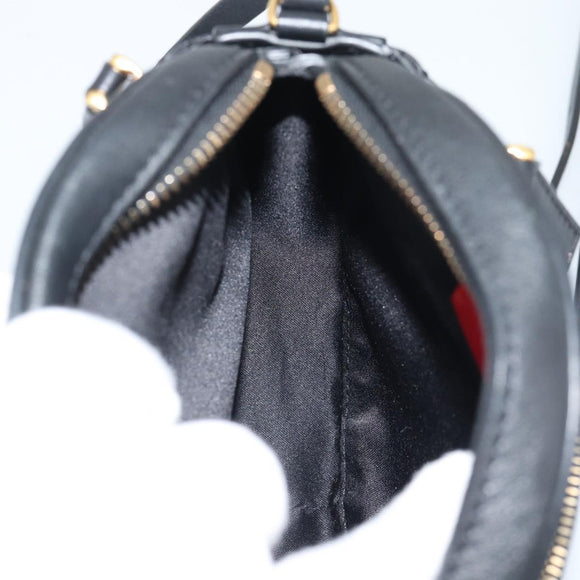 VALENTINO Shoulder Bag Leather Black Gold Tone Auth ka5473A