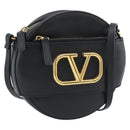 VALENTINO Shoulder Bag Leather Black Gold Tone Auth ka5473A-1