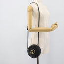 VALENTINO Shoulder Bag Leather Black Gold Tone Auth ka5473A-21