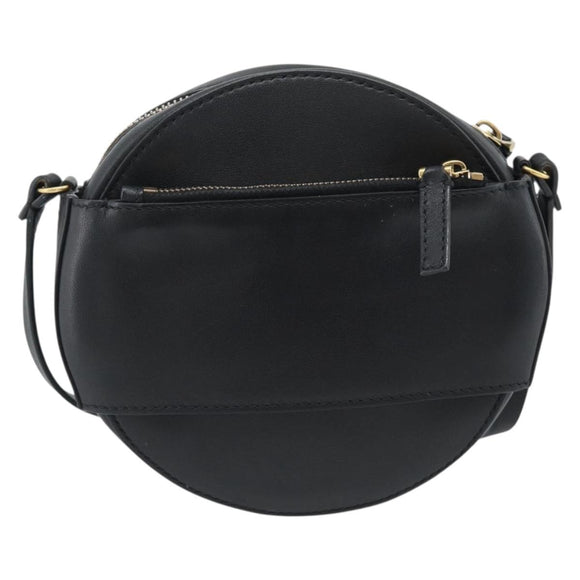 VALENTINO Shoulder Bag Leather Black Gold Tone Auth ka5473A