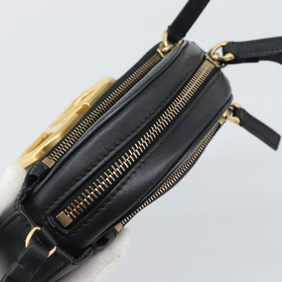 VALENTINO Shoulder Bag Leather Black Gold Tone Auth ka5473A