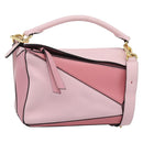 LOEWE Puzzle Small Hand Bag Leather 2way Pink Gold Tone Auth ka5476V-1