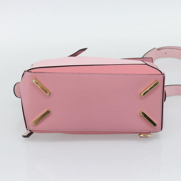 LOEWE Puzzle Small Hand Bag Leather 2way Pink Gold Tone Auth ka5476V