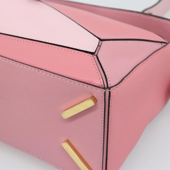 LOEWE Puzzle Small Hand Bag Leather 2way Pink Gold Tone Auth ka5476V