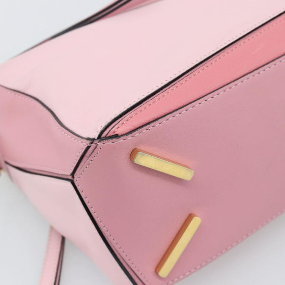 LOEWE Puzzle Small Hand Bag Leather 2way Pink Gold Tone Auth ka5476V