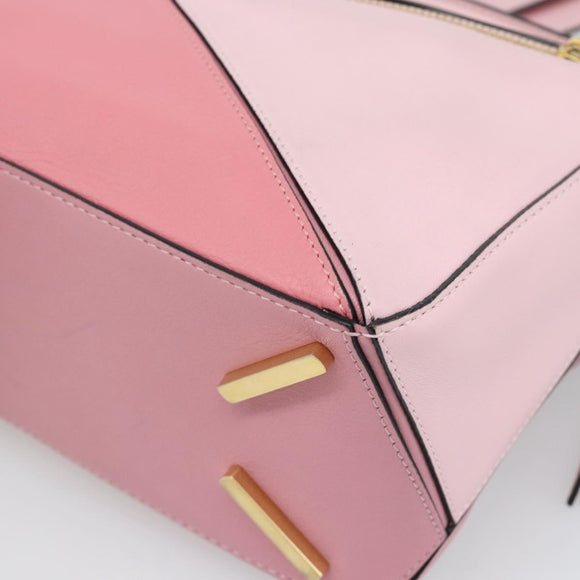 LOEWE Puzzle Small Hand Bag Leather 2way Pink Gold Tone Auth ka5476V