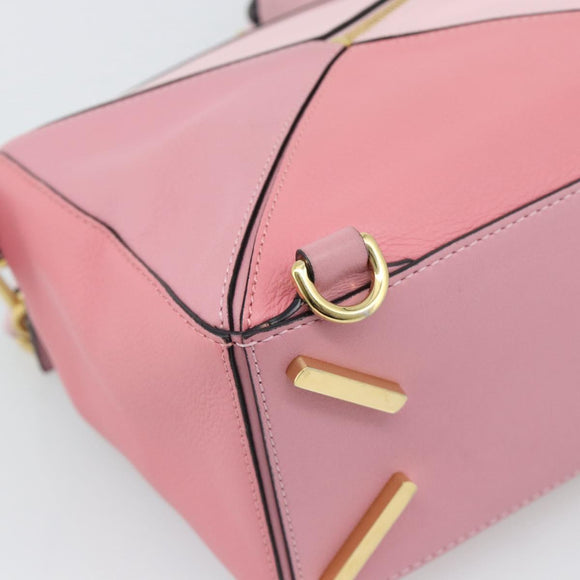 LOEWE Puzzle Small Hand Bag Leather 2way Pink Gold Tone Auth ka5476V