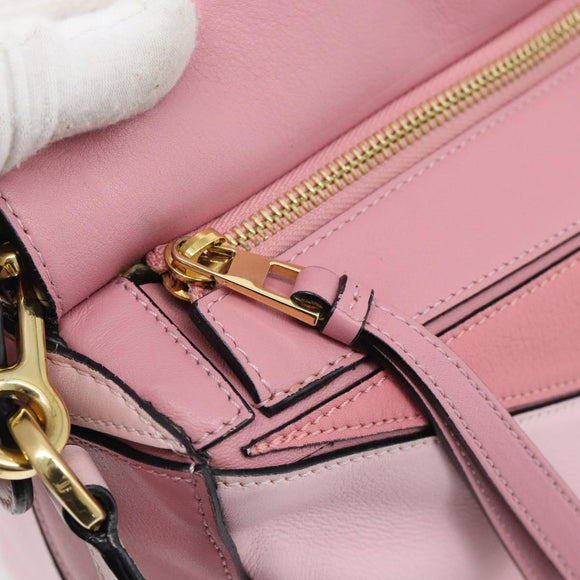 LOEWE Puzzle Small Hand Bag Leather 2way Pink Gold Tone Auth ka5476V