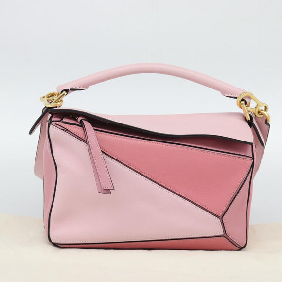 LOEWE Puzzle Small Hand Bag Leather 2way Pink Gold Tone Auth ka5476V