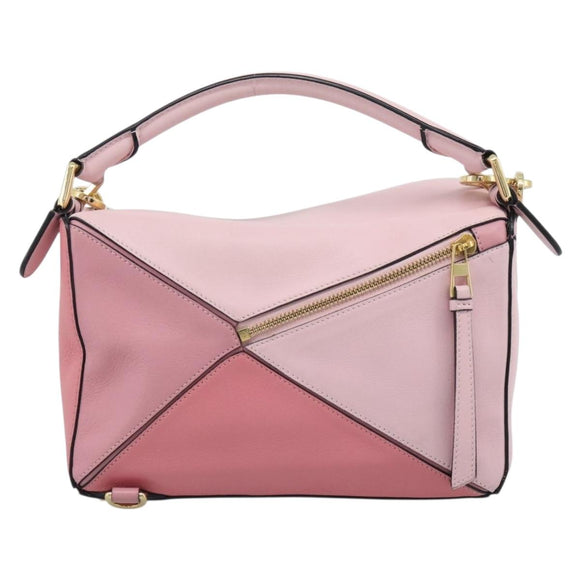 LOEWE Puzzle Small Hand Bag Leather 2way Pink Gold Tone Auth ka5476V