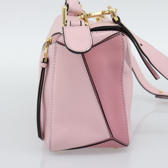 LOEWE Puzzle Small Hand Bag Leather 2way Pink Gold Tone Auth ka5476V