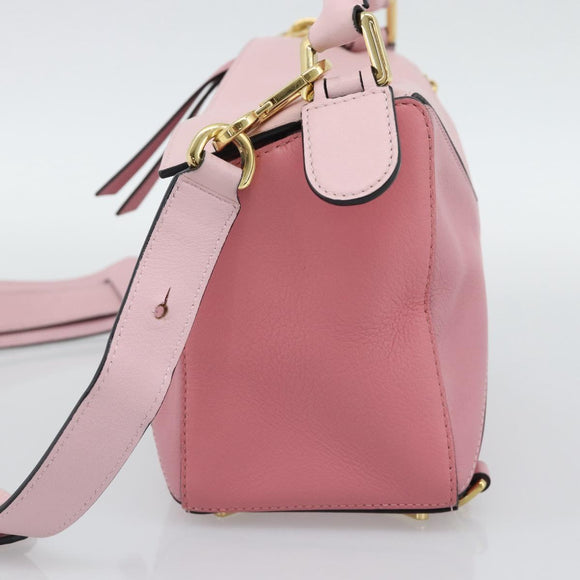 LOEWE Puzzle Small Hand Bag Leather 2way Pink Gold Tone Auth ka5476V