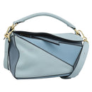 LOEWE Puzzle Small Hand Bag Leather 2way Light Blue Gold Tone Auth ka5477V-1