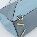 LOEWE Puzzle Small Hand Bag Leather 2way Light Blue Gold Tone Auth ka5477V-19