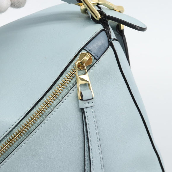 LOEWE Puzzle Small Hand Bag Leather 2way Light Blue Gold Tone Auth ka5477V