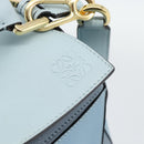 LOEWE Puzzle Small Hand Bag Leather 2way Light Blue Gold Tone Auth ka5477V-22