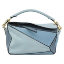 LOEWE Puzzle Small Hand Bag Leather 2way Light Blue Gold Tone Auth ka5477V-13