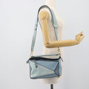 LOEWE Puzzle Small Hand Bag Leather 2way Light Blue Gold Tone Auth ka5477V-29