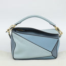 LOEWE Puzzle Small Hand Bag Leather 2way Light Blue Gold Tone Auth ka5477V-12
