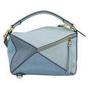 LOEWE Puzzle Small Hand Bag Leather 2way Light Blue Gold Tone Auth ka5477V-2