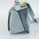 LOEWE Puzzle Small Hand Bag Leather 2way Light Blue Gold Tone Auth ka5477V-3