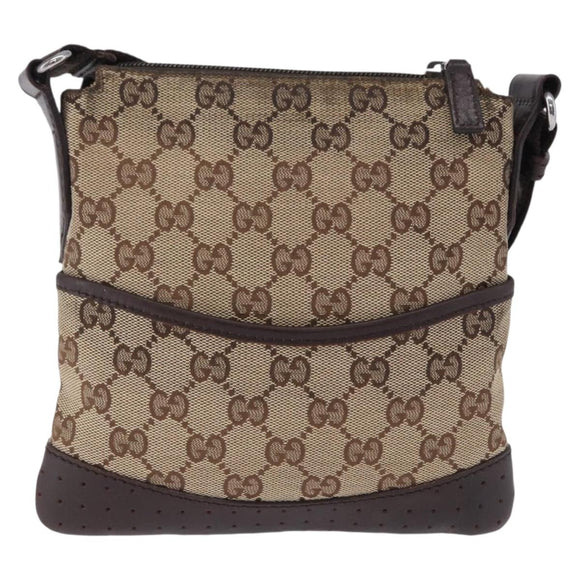 GUCCI GG Canvas Shoulder Bag Beige Silver 147671 Auth ka5478