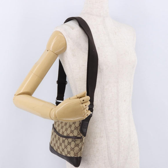 GUCCI GG Canvas Shoulder Bag Beige Silver 147671 Auth ka5478