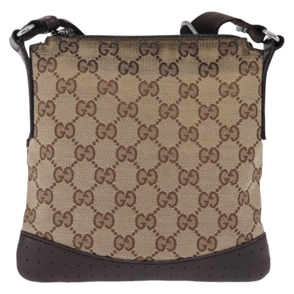 GUCCI GG Canvas Shoulder Bag Beige Silver 147671 Auth ka5478