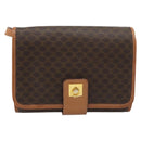 CELINE Macadam Shoulder Bag PVC Leather Brown Gold Tone Auth ka5479A-2