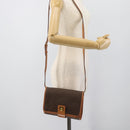 CELINE Macadam Shoulder Bag PVC Leather Brown Gold Tone Auth ka5479A-23