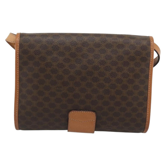 CELINE Macadam Shoulder Bag PVC Leather Brown Gold Tone Auth ka5479A
