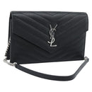 SAINT LAURENT Chain Shoulder Bag Leather Black Silver 742920 Auth ka5481V-1